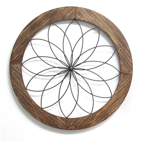 KD ESTANTERIA Round Wood & Metal Medallion Wall Decor, Natural Wood & Black KD2627100